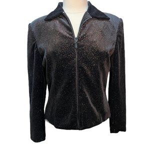 Black velvet jacket with metallic rainbow stripes